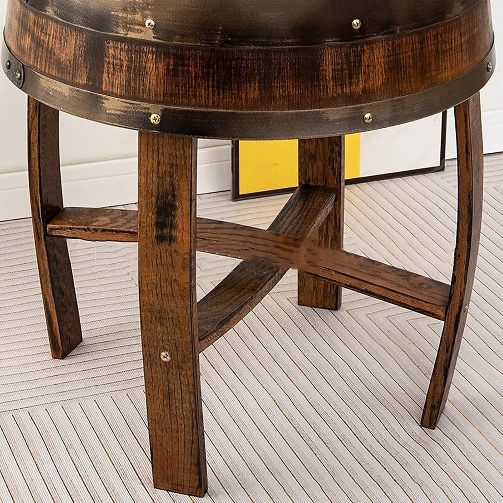 Farmhouse Whiskey Barrel End Table,Rustic Handcrafted Barrel Table,Solid Wood Round Coffee Tables,Oak Barrel Decor Furniture