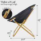 Heritage Kids Folding Faux Fur Saucer Chair 23 Inch Comfortable Plush Lounge Seating Soft Lightweight Portable Children Bedroom Playroom Modern Home Furniture Black