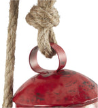 Deco 79 Metal Indoor Outdoor Decorative Cow Bells Tibetan Inspired Cascading Meditation Bell with 4 Bells on Jute Hanging Rope, Cow Bell 3" x 3" x 27", Red