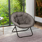 Folding Faux Fur Saucer Chair,Portable Folding Soft Moon Chair for Bedroom, Dorm Rooms, Apartments, Lounging, Garden and Courtyard, Grey