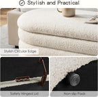 Furniliving Storage Ottoman Bench, 45'' Upholstered Boucle Ottoman with Storage, Aesthetic Bedroom Bench for Living Room Entryway, Beige