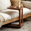 YESWOOD 100% Solid Wood C Shaped Side Table with Wheels, Small Side Table for Living Room, Wooden End Table for Couch, Walnut Bed Side Tables for Bedroom(24.5" H)