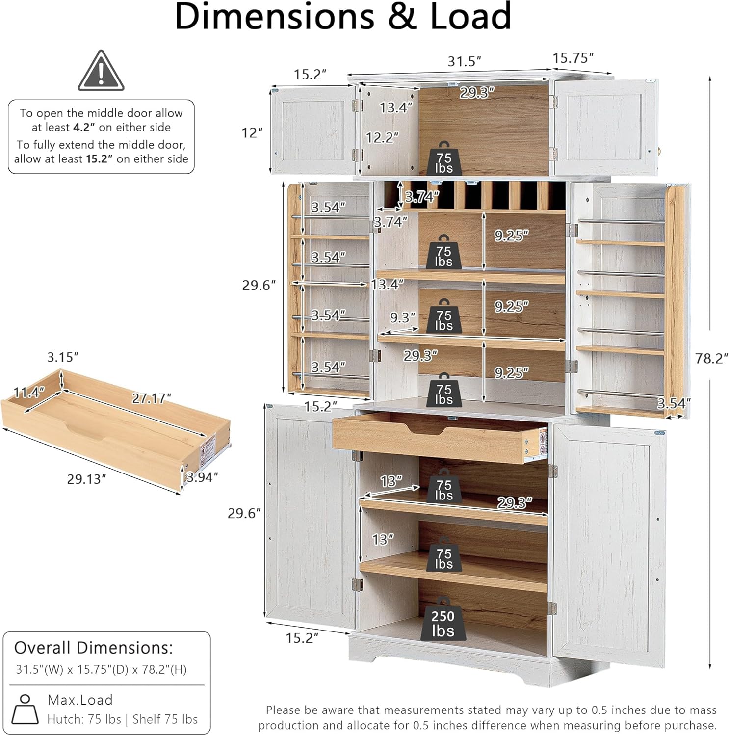 78.2" Tall Farmhouse Kitchen Pantry Cabinet, with 8 Door Shelves, Storage Cabinet with 4 Adjustable Shelves, Hidden Drawer, Wine Rack, Versatile Cupboard for Kitchen, Dining & Bathroom, Retro White