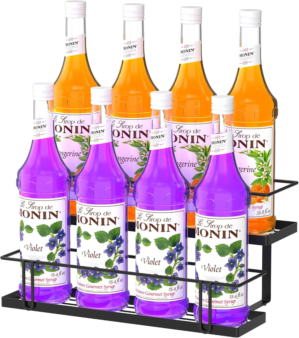Invech 8 Bottle Capacity Coffee Syrup Organizer, 2 Tier Coffee Syrup Rack for Kitchen Coffee Bar, Metal Wine Rack for Family & Bar Countertop
