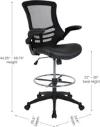 EMMA + OLIVER Mid-Back Black Mesh/LeatherSoft Ergonomic Drafting Chair with Flip-Up Arms