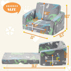 Baby Toddler Couch Chair Kids Foldable 2-in-1 Toddler Fold Out Couch Sofa for Playroom Pull Out Children Convertible Sofa to Lounger Chair for Boys & Girls with Side Pockets, Glow in the Dark Dinosaur