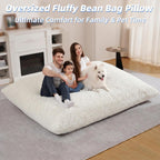 HABUTWAY 4 in 1 Bean Bag Chair, Giant Memory Foam Filling Bean Bag Sofa, Adult Bean Bag Chair, Machine Washable Faux Fur Cover, Bean Bag for Adult (White)