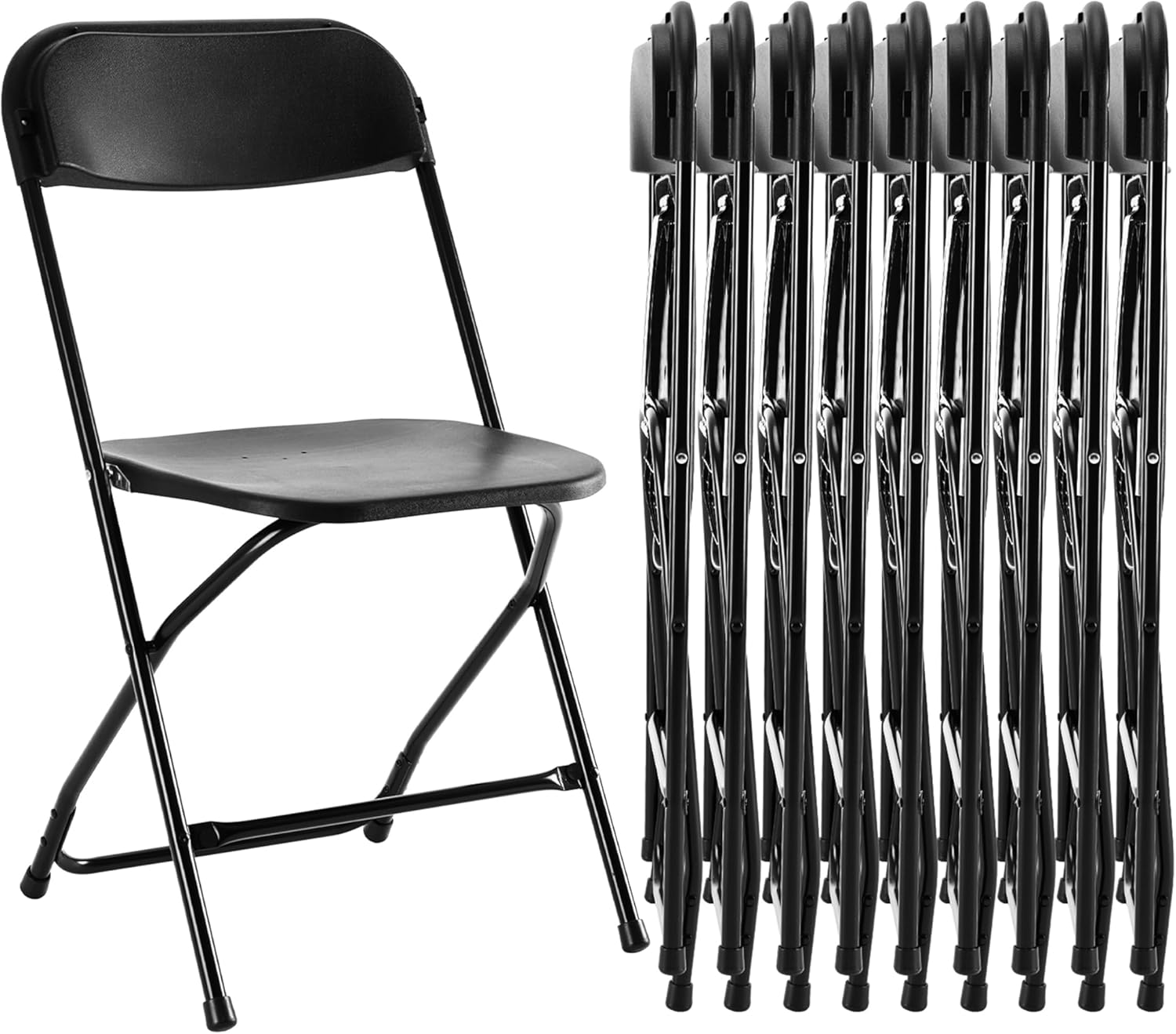 Simple Deluxe 10-Pack Folding Chairs Plastic, Foldable Stackable Portable Chairs with Metal Frame 330lb Capacity, for Indoor Outdoor Use, Commercial Event Chairs for Party, Wedding, Office, Black
