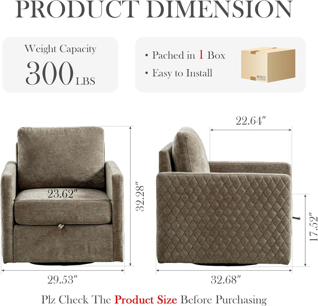 Aoiy & Wifon 29.5''W Swivel Accent Chair, Comfy Modern Square Arm Chair with Hidden Storage for Living Room/Bedroom/Office, Chenille, Taupe