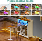 YITAHOME Mini Home Bar Unit with Wine Bar Cabinet & LED Light, Tall Height Large Bar Table with Wine Rack, Farmhouse Coffee Cabinet with Storage Glasses Hanger Footrest for Home Kitchen Pub, White