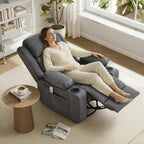 Rocker Recliner Chair with Heat and Massage,360°Swivel Nursery Recliner Chair for Adults,Modern PU Leather Recliner Single Sofa Seat with 2 Cup Holders and Side Pocket (Grey)