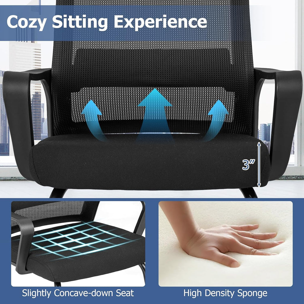 GOFLAME Office Guest Chair, Conference Chair with Lumbar Support & Metal Sled Base, Upholstered Ergonomic Mid-Back Mesh Chair, Executive Chair for Reception Conference Room, Waiting Room, 2 Pack