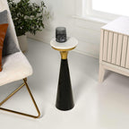 JONATHAN Y Oliver Black/Gold Metal Drink Table with White Marble Top, 8" Small Round Pedestal Side Table for Living Room, Modern Martini Cocktail Accent Stand for Small Spaces, 22.25" H END1009B