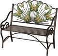 39.7" Arched Back Garden Bench, Metal Outdoor Bench with Scalloped Butterfly Pattern Backrest, Heavy Duty Patio Loveseat with Armrests & Slatted Seat for Front Porch, Backyard, Lawn & Park, Black