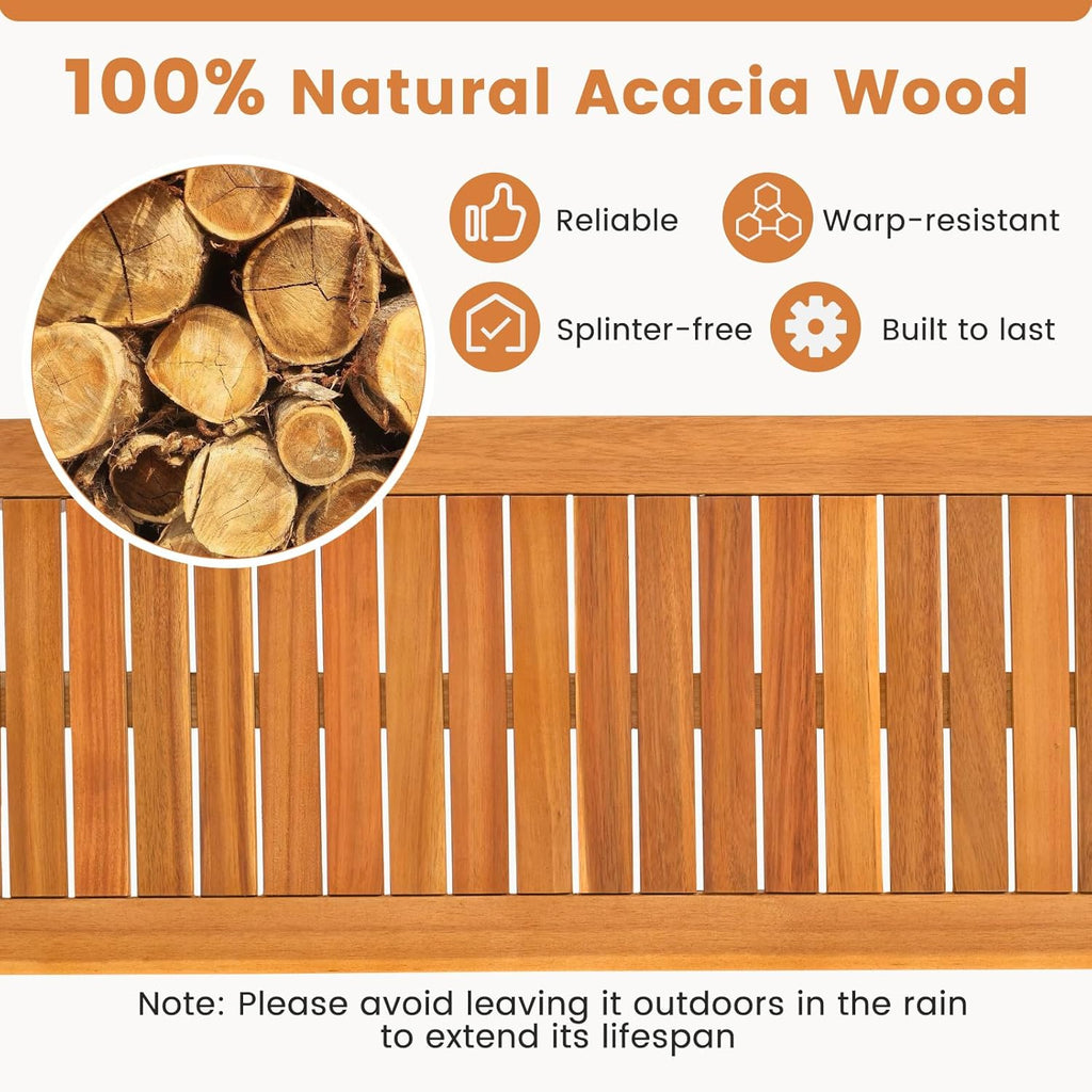 Tangkula Acacia Wood Outdoor Bench, 47" Patio Dining Bench with Slatted Seat, Backless Wooden Garden Bench, Farmhouse Furniture for Garden, Entryway, Poolside, Porch, Balcony, Park & Deck