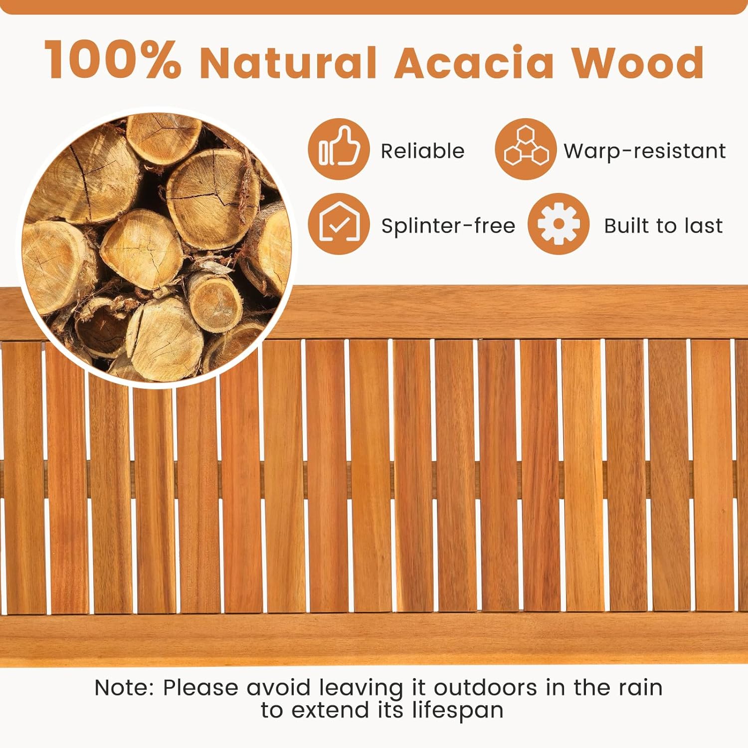 Tangkula Acacia Wood Outdoor Bench, 47" Patio Dining Bench with Slatted Seat, Backless Wooden Garden Bench, Farmhouse Furniture for Garden, Entryway, Poolside, Porch, Balcony, Park & Deck