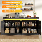 UNIQUITE 63" Sideboard Buffet Cabinet, Kitchen Buffet Cabinet Storage Cabinets with Power Outlets & LED Light, Modern Sideboard Coffee Bar Buffet Cabinets for Kitchen, Dinning, Living Room