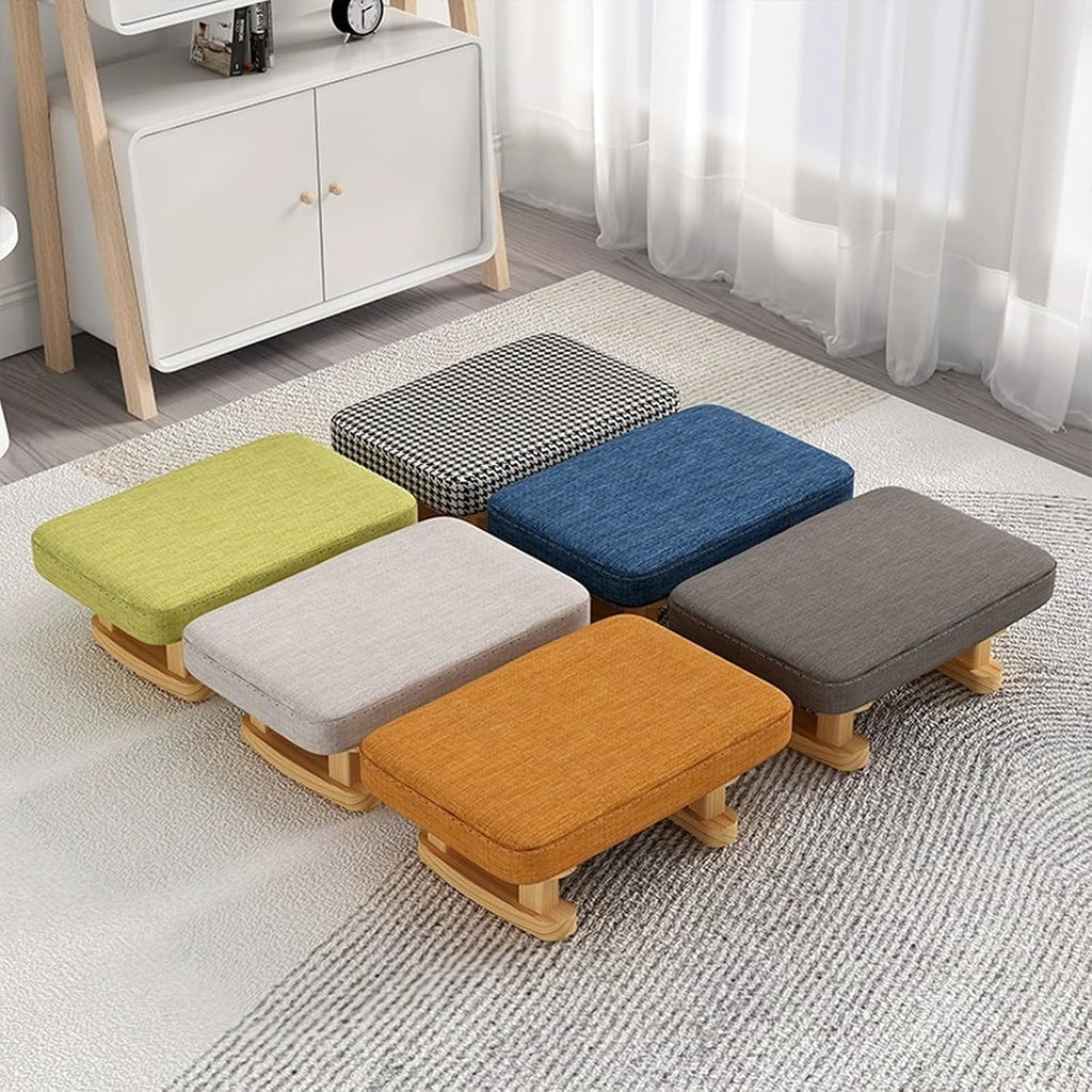 7-Inch High Stool, Small Linen Footstool, Solid Wood Frame, Entryway Shoe Bench, with Padded Footrest, Suitable for Living Room, Entryway, and Bedroom Natural Legs Green