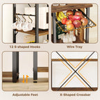 SUPERJARE Large Bakers Rack with Power Outlets, 6-Tier Microwave Stand, Coffee Bar with 12 S-Shaped Hooks, Kitchen Shelf with Wire Basket, 39.4 x 14.6 x 66.9 Inches, Rustic Brown