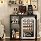 Homieasy Mini Fridge Cabinet with Power Outlet, Coffee Bar Cabinet with Mini Fridge Space, Industrial Liquor Cabinet with Wine Storage & Glass Holder for Dorm, Living Room, Home Kitchen, Black