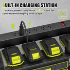 SUNALLY Power Tool Organizer Wall Mount with Charging Station,3 Layer Heavy Duty Metal Tool Storage Rack with 4 Drill Holders, Power Tool Shelf for Garage, Warehouse, Workshop, Gifts for Men, Husband