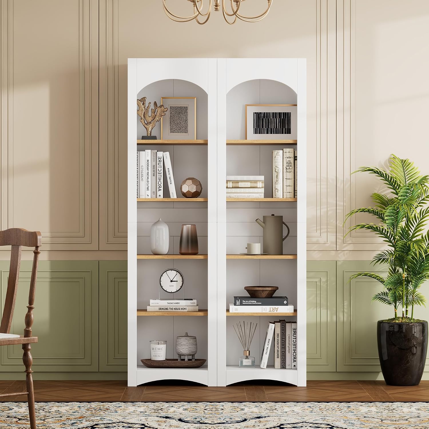 39.3" D*12.4" W*72" H Corner Freestanding Kitchen Pantry Set of 2 with 4 Shelves, Modern Minimalist, Rectangular Storage Cabinet, for Living Room, Dining Room, White