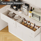 Garvee 47" Fluted Kitchen Pantry Cabinet with Countertop and Charging Station - Tall Pantry Storage Cabinet with 2 Drawers and Adjustable Shelves for Dining Room, Living Room