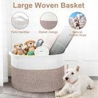 90L Extra Large Blanket Basket for Living Room - Cotton Rope Laundry Hamper Woven Baskets XXL Storage Bin with Handles for Dirty Clothes, Kids, Pets, Toys, Bedroom, 23'' x 23'' x 13'', White & Brown