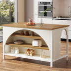 Tribesigns Kitchen Island with 3 Storage Shelves, 55" W Kitchen Shelf with Large Countertop and Seating Area, Modern Wooden Coffee Bar Table (White)