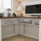 Farmhouse L Shaped Executive Desk with 4 Drawers and Charging Station, Wood Corner Home Office Computer Desk with File Cabinet Storage, Hidden Under Desk Storage Shelf, Headphone Hook - Brown+White