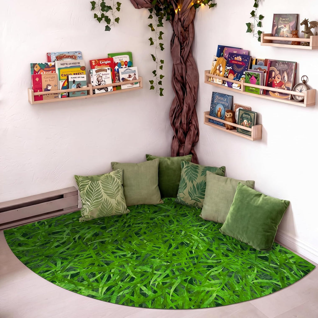 5.9 ft Classroom Quarter Circle Rug Non Slip Grass Carpet Reading Corner Rug for Elementary Preschool Daycares School Calming Corner Home Bedroom Playroom Decor