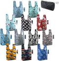BeeGreen Animal Reusable Grocery Bags Bulk Gifts 12-Pack - Large Tote with Zipper Pouch | Foldable & Washable Polyester Shopping Bags Heavy Duty Animal Lover Gifts Reusable Bag With Handles