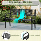 Giantex Metal Outdoor Bench with Mesh Pattern Backrest, Curved Armrests, 660Lbs Capacity, Slatted Seat for 2-3 Persons, Patio Bench for Yard, Poolside, Porch, Park, Garden (50"×23"×32",Black)