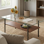 Glass Coffee Table Modern Center Table, Coffee Table for Living Room, Tempered Glass-top with Sturdy Metal Frame, Easy Assembly, Clear