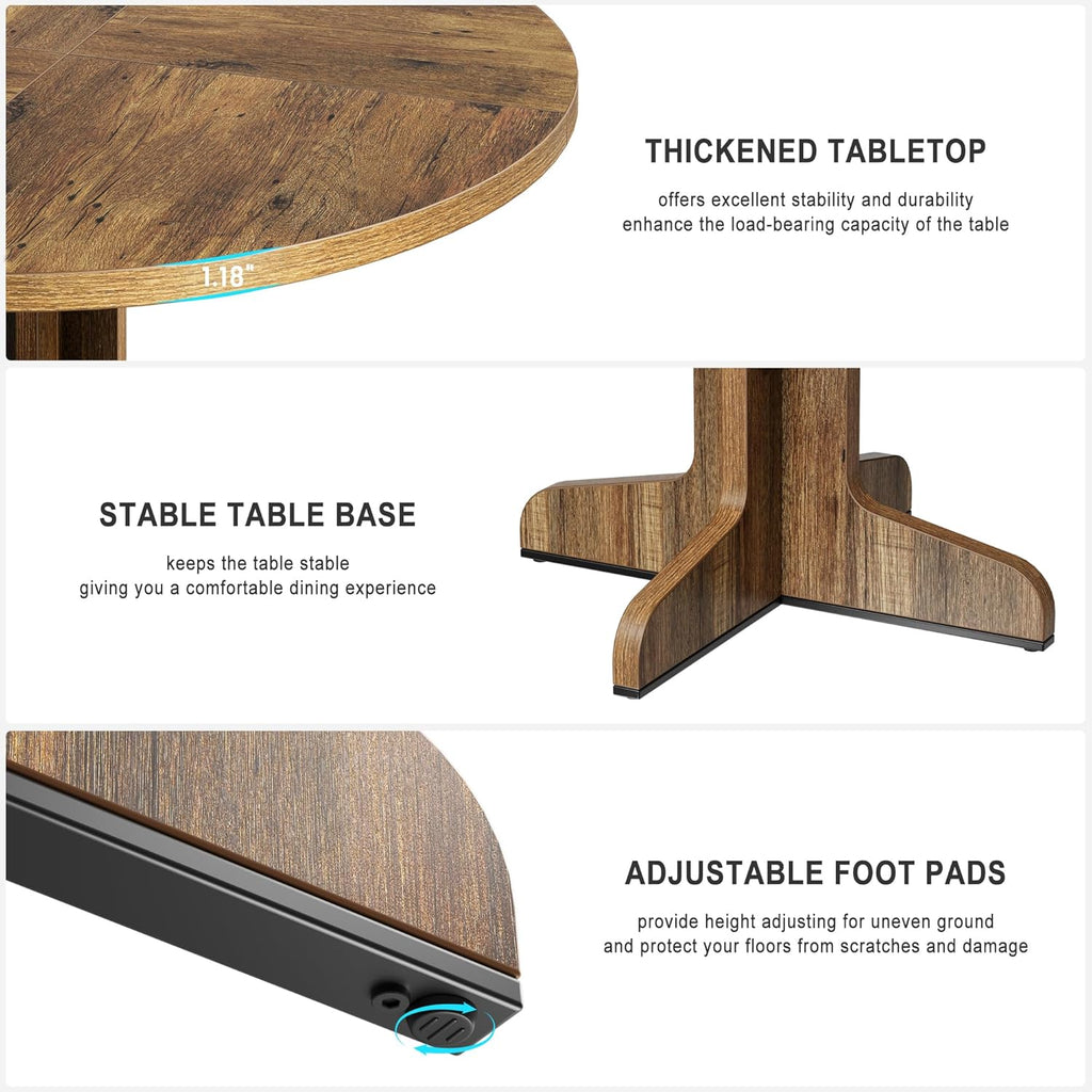 47" Round Dining Table for 4, Farmhouse Kitchen Dining Room Table, Brown | Circle Dinner Table, Kitchen Dining Room Furniture (Table Only)