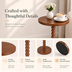 Solid Wood Round Side Table, Rustic Pedestal Drink Table for Small Spaces, Accent Nightstand Table for Living Room, Bedroom, Corners, and Office, Brown