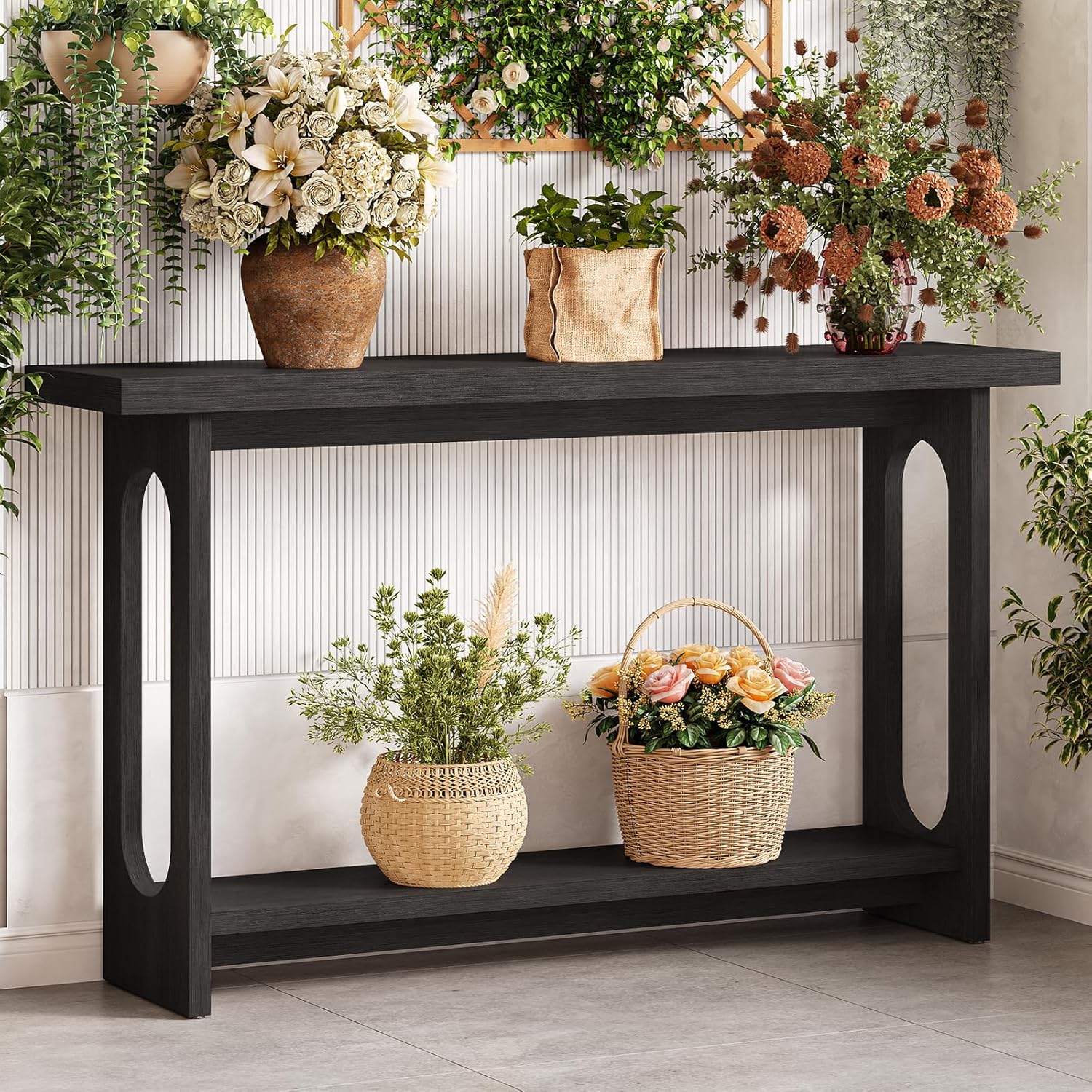 Black Console Table, 55‘’ Wood Entryway Table Narrow Sofa Tables Hallway Tables for Living Room, Entryway, Foyer