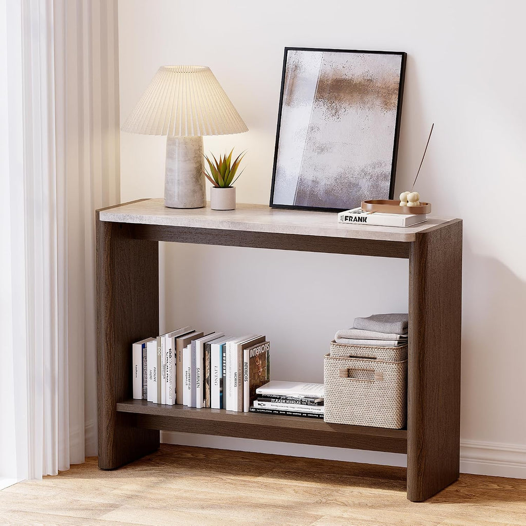 SUNBURY Modern Console Table with Faux Marble Top, 43 Inches Entryway Console Table with Open Shelf, Sofa Table Behind Couch for Hallwa, Living Room, Entrance