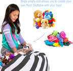 Posh Stuffable Kids Stuffed Animal Storage Bean Bag Chair Cover - Childrens Toy Organizer, Large 38" - Canvas Stripes Gray and White