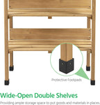 Yaheetech Outdoor Garden Potting Bench Table Wooden Horticulture Planting Worstation w/Metal Tabletop/Storage Shelf/3 Hooks, Natural Wood