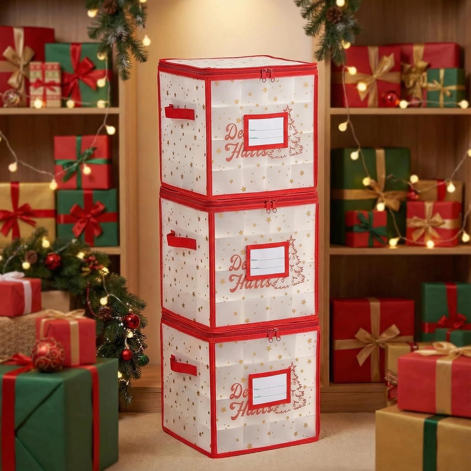 2-Pack Christmas Ornament Organizer Box with Adjustable Dividers for 64 Balls - Frosted Holiday Decor Storage Container, Space-Saving Plastic Christmas Ornaments Protection