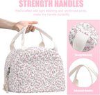 BuyCard Insulated Lunch Bag Women, Reusable Corduroy Cute Lunch Box, Leakproof Floral Lunch Tote Bag with Large Capacity, Small Cooler Lunch Container for Work Office Travel Picnic (Pink Floral)