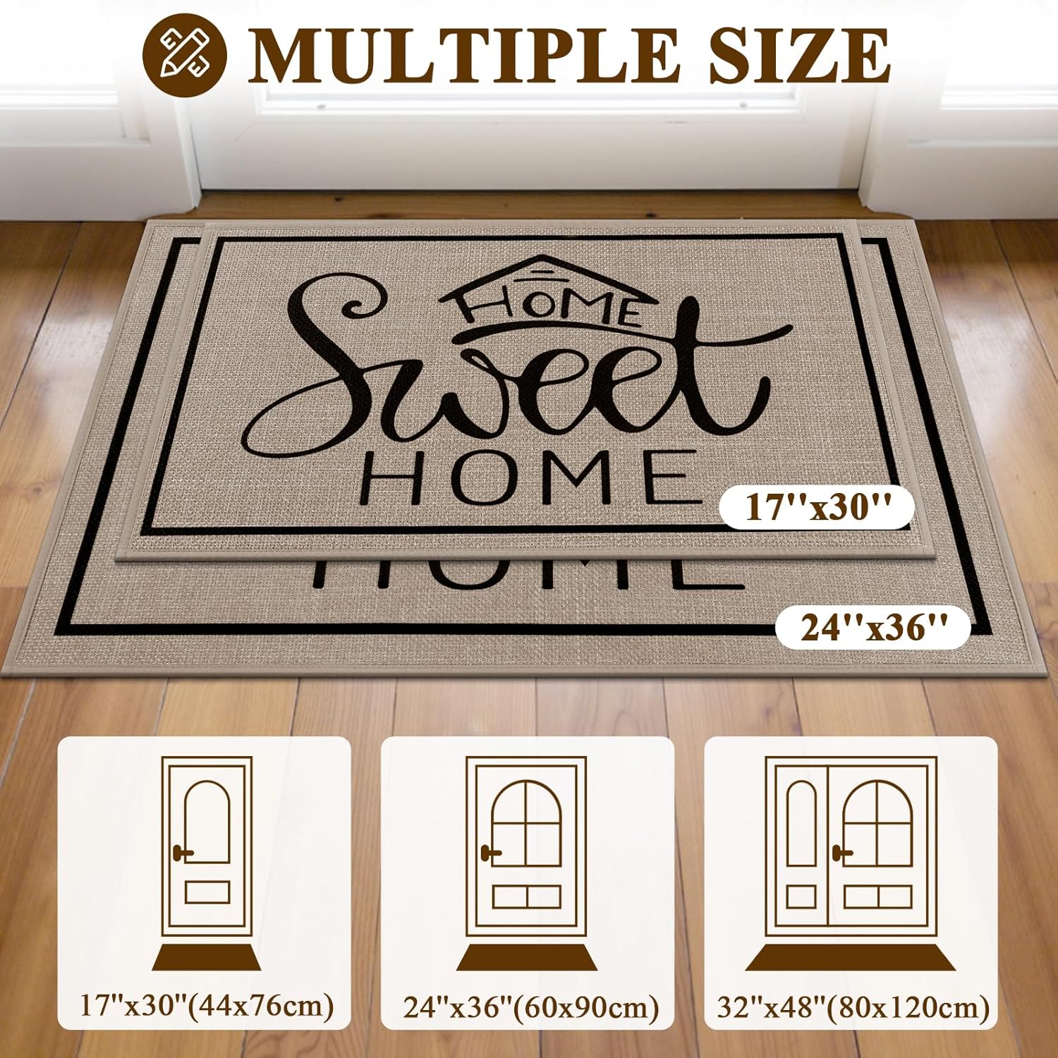 Vaukki Indoor Door Mat 17"x30", Ultra Thin Doormat Indoor Entrance, Non Slip Rubber Backed Inside Welcome Mat for Front Door, Low-Profile Washable Dirt Trapper Entry Floor Mat for Entryway, Sweet Home