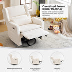 Oversized Swivel Rocker Recliner with Lumbar Cushion, Power Recliner Nursery Chair with Adjustable Headrest, Nursery Glider Recliner for Living Room, White