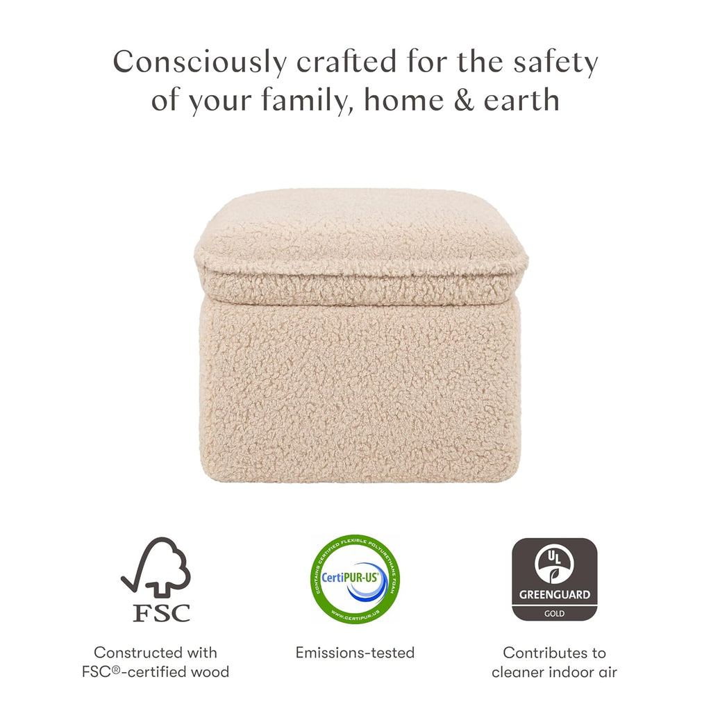 Babyletto Cali Storage Ottoman in Chai Shearling, Greenguard Gold Certified