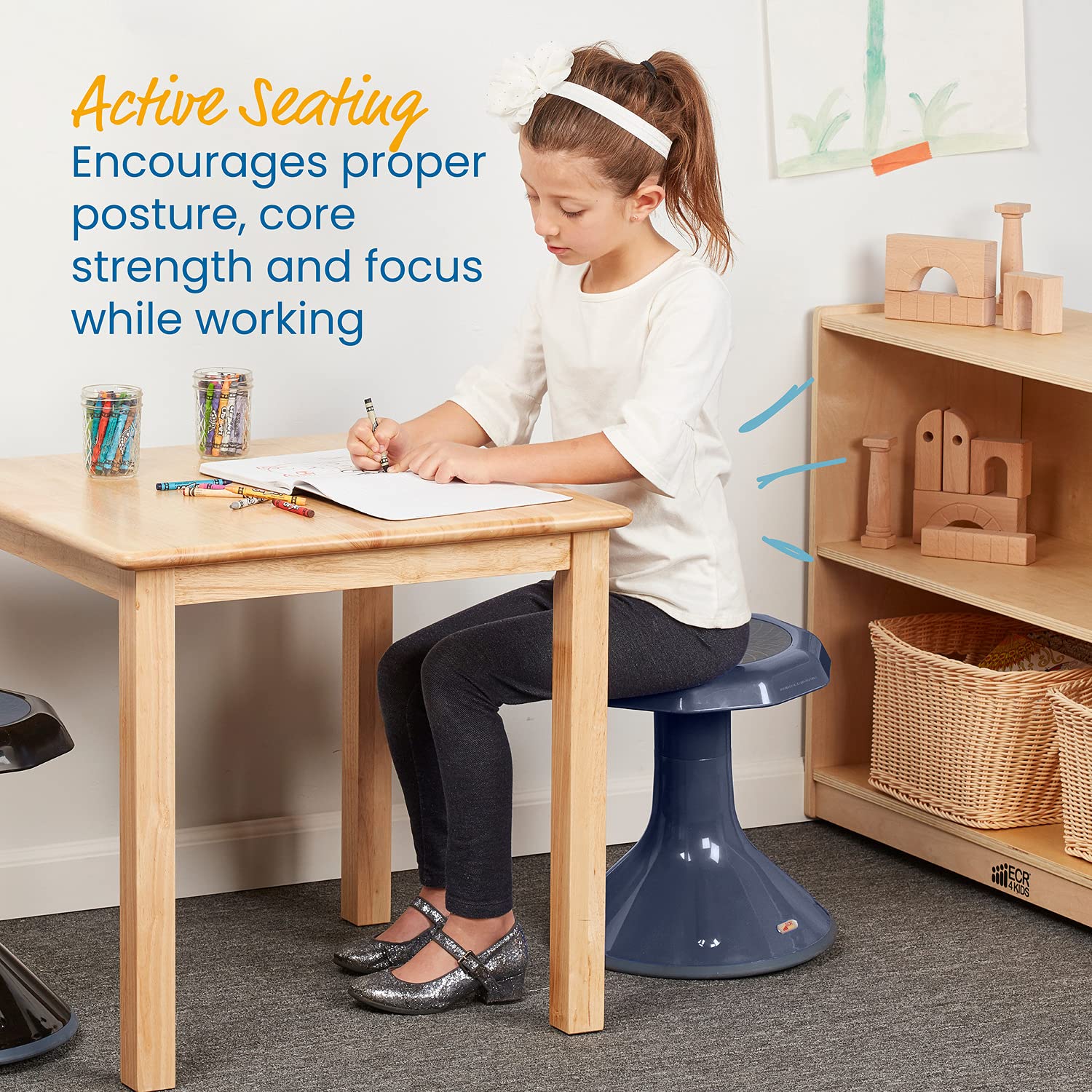 ECR4Kids ACE Active Core Engagement Wobble Stool, 15-Inch Seat Height, Flexible Seating, Navy