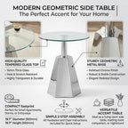 FT Global Round Glass Side Table, 19.7" Clear Tempered Glass Top with Chrome Polished Stainless Steel Base, Tool-Free Assembly Modern Accent