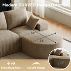 108" U-Shaped Boneless Couches for Living Room,Comfy Fluffy Cloud Sectional Couch with Curved Ottoman, Modern Plush Corduroy Deep Seat Modular Sectional Sofa for Small Spaces, Light Brown