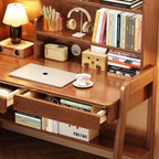 Kid's Desk Kid's Table with Drawers and Bookshelf Wooden Kid's Media Desk Student Learning Computer Workstation and Writing Desk （Brown）