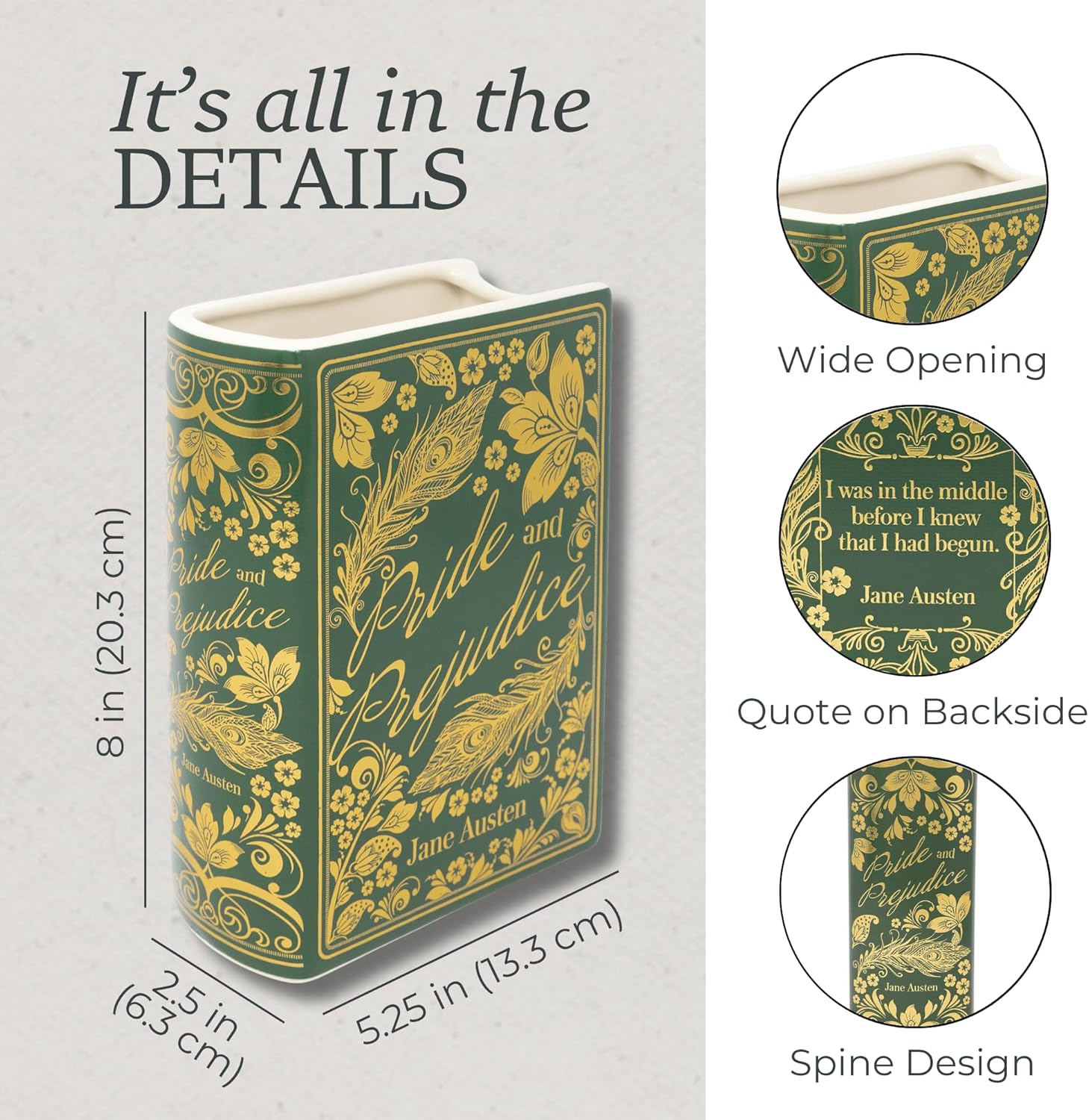 Steel Mill & Co Original Large Book-Shaped Decorative Vase, Ceramic Vases for Home Decor, Cute Bookshelf Decor, Unique Vase for Book Lovers (Pride and Prejudice - Collector's Edition)